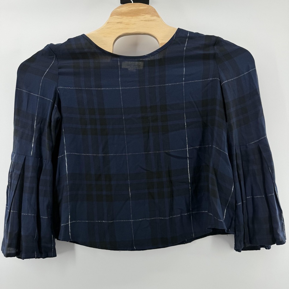Charlie Paige Shirt Womens Medium Blue Plaid Bell Sleeve Lightweight Blouse Top‎
